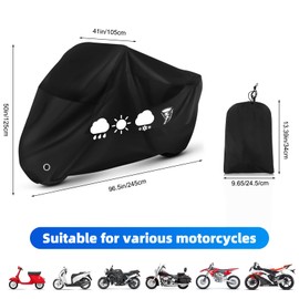 lompyeu Motorcycle Tarpaulin, Motorcycle Tarpaulin with Lock Hole, Motorcycle Garage Waterproof UV Protection for Moped Scooter Motor Enduro/Roads, Accessories for Motorcycle, 245 x 105 x 125 cm
