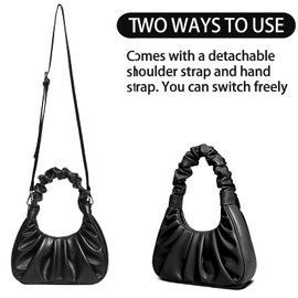Small Shoulder Bags for Women Classic Cute Hobo Mini Handbag Clutch Purse Pleated Y2K Style Black