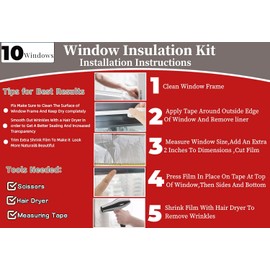 Fonsbleaudy 10-Window Shrink Film Window Insulation kit（62-Inch x 420-Inch），Insulating Film Window Kit Keeps Cold Air Out and Warm Air in (10 Windows)