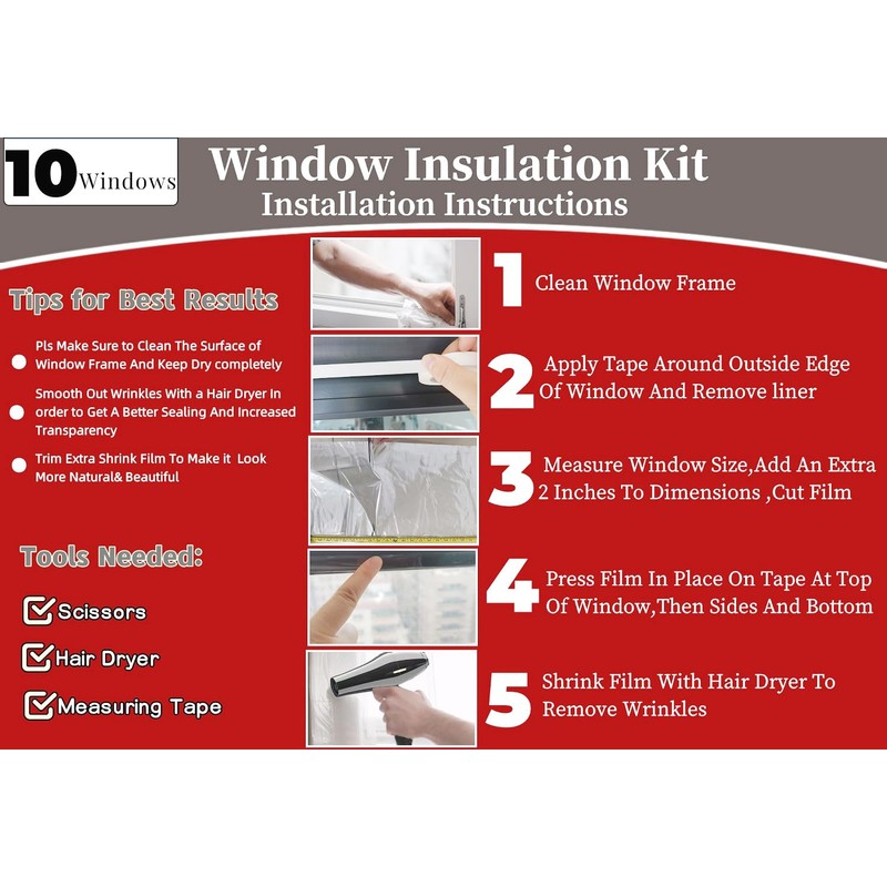 Fonsbleaudy 10-Window Shrink Film Window Insulation kit（62-Inch x 420-Inch），Insulating Film