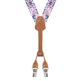 Action Ward Women's Suspenders - 1" Width - Y Back 4 Clip Skinny Ladies Suspenders (Floral 5)