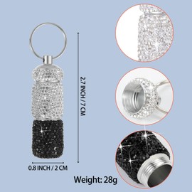 Bling Pill Case Portable Travel Pill Container Bottle Rhinestone Waterproof Small Pill Holder with Keychain Cute Mini Pill Storage Box for Outdoor Camping Case (White-Black)