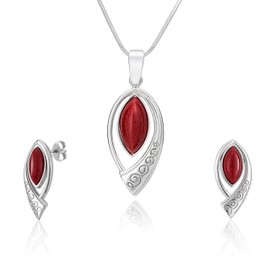 LillyMarie Women's Silver Jewellery Set Silver 925 Goldstone Pendant Red Length Adjustable Jewellery Case Women Gift, Silver, Goldstone, Crystal