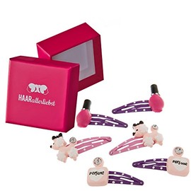 HAARallerliebst Hair Clips Set (6 Pieces | Beaty Salon | Colourful) for Girls with Storage Box (Box Colour: Pink)