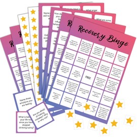 Faccito 33 Pcs Recovery Bingo Games with 24 Players Recovery Bingo Cards 7 Cross Chips 2 Calling Cards Therapy Game for Adults and Family Vacation Holiday Party Favors
