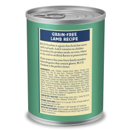 Blue Buffalo Freedom Grain Free Lamb Recipe Wet Dog Food 12 Cans 12.5 Ounce