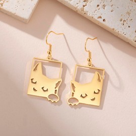 KKJOY Cute Cat Dangle Earrings Stainless Steel Pet Kitty Pendant Jewelry For Cat Lovers Women Charming Ladies (Gold)