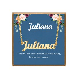 Ldurian Custom Name Necklace, Juliana Name Plate Pendant Necklace Pre Gifts, Charm Necklaces Jewelry for Birthday Anniversary