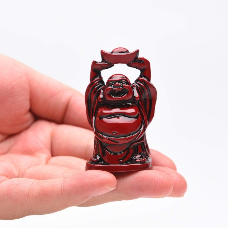 BRABUD Feng Shui 2in Red Resin Laughing Buddha Statue Figurines