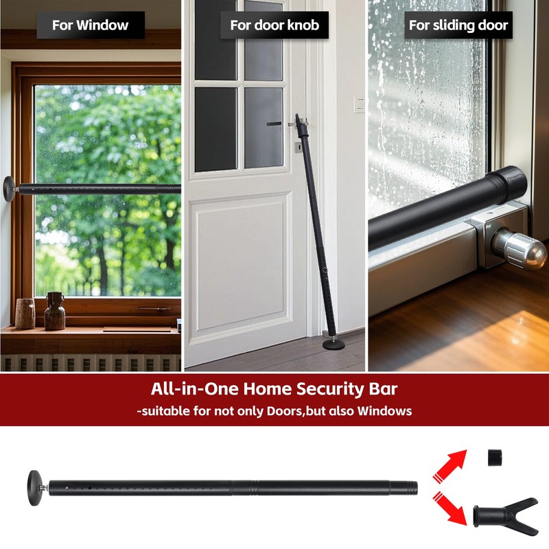 2 Pack Door Security Bar – Anti-Slip 600LB Heavy Duty