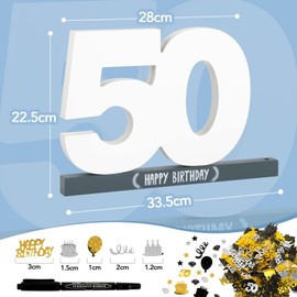 BOFUNX 50th Birthday Guest Book + Birthday Confetti + Pen, Wooden Creative 50th Birthday Gift Idea for Women Men Wooden Keepsake Table Decoration