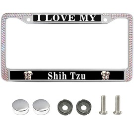 Shih Tzu Lover Gift Diamond License Plate Frame for Women Shih Tzu Paw Bling License Plate Frame Cute I Love My Shih Tzu Glitter License Plate Frame for Dog Lover