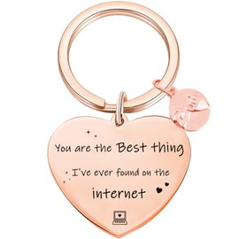 Tecreo Heart Shaped Keychain with Internet Quote and Charm, Rose Gold, You are the best thing I've ever found on the internet, Keychain Gift for Girlfriend, Internet Love, Rose Gold, Standard