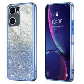 BEEJTUNY Case for OPPO Find X5 Lite/Reno 7 5G, Transparent Protective Cover with Gradient Glitter, Soft and Beautiful Bumper Shell, Stylish Shockproof Cover. Blue