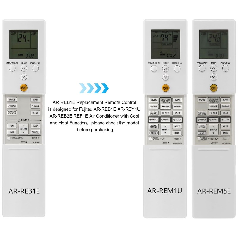 AR-REB1E Replacement Air Conditioner Remote Control for Fujitsu Air Conditioner