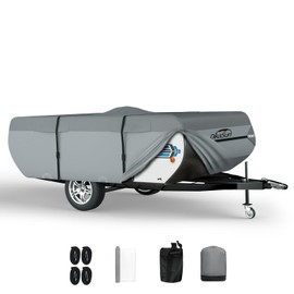 DikaSun Pop Up Camper Cover 14'-16', 7 Layers Waterproof Pop-up Trailer Cover Anti-UV Folding Camper RV Cover for Motor Home