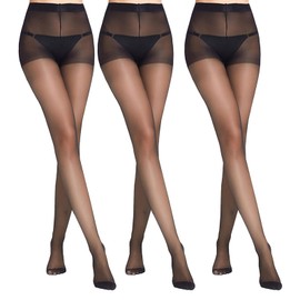 GWAWG 3 Pairs 20D Women's Sheer Tights with Reinforced Toes, Breathable Pantyhose for Women, Sheer Black Tights for Women, Breathable Pantyhose for Women (UK, Alpha, XL, XXL, Regular, Regular, Black)