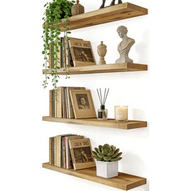 YFYEO Light Wood Floating Shelves for Wall Rustic Wall Shelf for Bedroom Living Room Set of 4