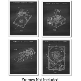 Computer Hardrive Patent Wall Art Prints - set of 4 (8x10) Unframed - wall art decor for computer enthusiasts