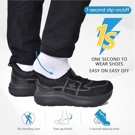 JACKSHIBO Mens Slip in Hands Free Shoes Wide Toe Box Orthopedic Slip On Walking Sneakers with Arch Support Cushioned Sole Black Size 10.5
