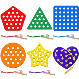 6 Pcs Lacing Toy Toddlers, Geometric Wooden Threading Toys, Educational and Learning Montessori Activity Baby and Kids, Fine Motor Skill Toys, Pumpkin, Corn, Tomato, Eggplant, Broccoli, Carrot