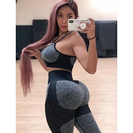 OLCHEE Women’s Workout Sets 2 Piece - Seamless Yoga Leggings and Cross-Strap Sports Bra Gym Outfits Activewear Matching Set - Black Medium