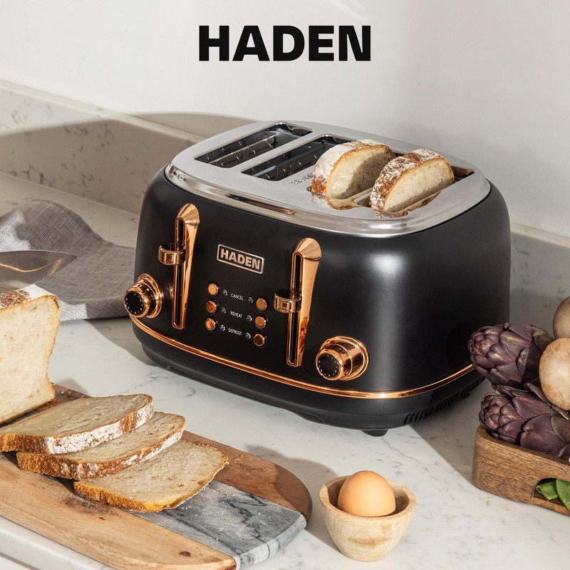 HADEN Heritage 4-Slice Toaster with Extra Wide Slots, 1500-Watt, Black
