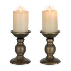Nuptio - 2 portavelas de pilar de hierro de bronce, ideal para velas de pilar de 3 pulgadas, regalos para bodas, fiestas, hogar, spa, reiki, velas votivas (2 x S)
