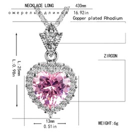 Uloveido Platinum Plated Pink Crystal Heart Pendant Necklace Cubic Zirconia Necklaces for Women Teens Y1065 (Pink)