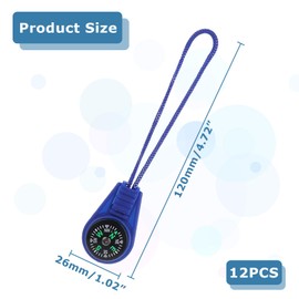 Pack of 12 Multicolour Mini Survival Compass, Mini Compass, Compass Pendant, Pendant Compass, Small, Key Fob Compass, Pocket Compass, Gifts for Camping, Hiking, Outdoor Gadgets Hiking