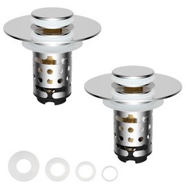 Universal Bathroom Sink Stopper Hair Catcher Upgraded with 2-Layer Detachable Filter Basket – 4 in 1 Pop Up Sink Drain Strainer, Anti-Clog, Odor-Block, Fit for 1.1''~2.36'' Sinks, 2PCS, Chrome