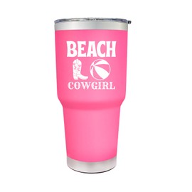Palm City Products 30 oz Beach Cowgirl Tumbler - Pink Stainless Steel Country Girl Travel Mug - Southern Girl Drinkware for Rodeo, Beach, Festivals, and Gifts