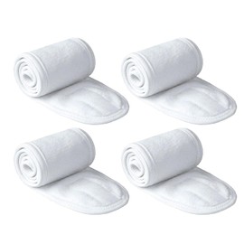 4 Pcs Spa Headband for Facial Skincare Headbands Adjustable Face WashingTowel Makeup Hair Bands Head Wraps for Women Man Shower, Yoga, Sports, Bath (White)
