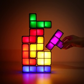 VEEKI Night Light for Kids, Stackable LED 7 Colors 3D Puzzles Induction Interlocking Desk, DIY Tangram Light Blocks lamp for Teens Bedroom (US Plug)