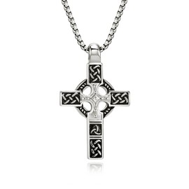 REchoLI Cross Necklace for Man，Stainless Steel Celtic Silver/Black Cross Necklace Vintage Geometric Design Chain Christian jewelry 60 cm/23.6 inches (Silver)