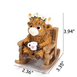 zimiliz Highland Cow Figurine for Book Shelf Decor, Highland Cows Themed Gifts for Women, Resin Figures Home Desk Decorations Accents (Rest)