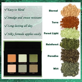 FEELANY Forest Green Eyeshadow Palette | 2 base nude matte shades and 4 green metallic shimmers | High chroma | Waterproof | Wrinkle-resistant | Long-lasting eye makeup - blendable(Green)