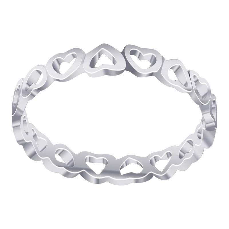 925 Sterling Silver Tiny Open Hearts Eternity Band Ring 3