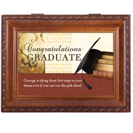Cottage Garden Congrats Graduate Wood Grain Finish Jewelry Music Box - Plays Song Pomp and Circumstance