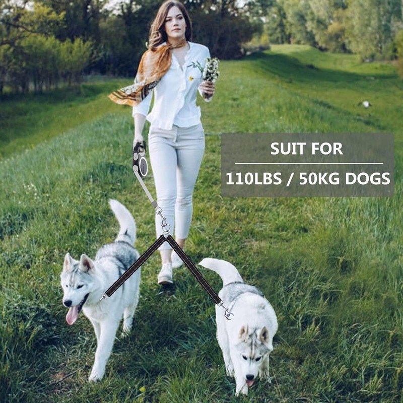 Haivebo Dual Retractable Dog Leash for 2 Dogs (Grey) -