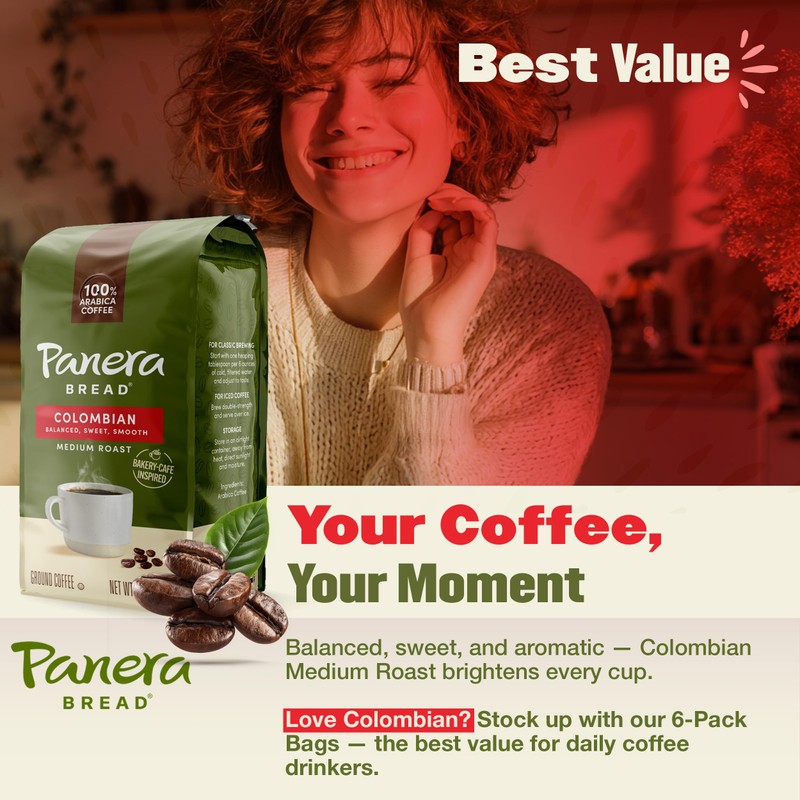 Panera Colombian Ground Coffee, Medium Roast With Brown Sugar Hints