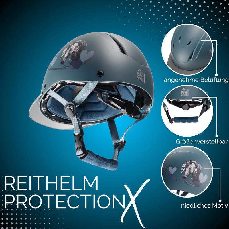 PFIFF ProtectionX Unisex Youth Riding Helmet, Blue, S