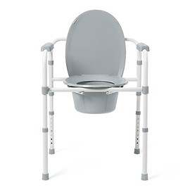 Caring 3-in-1 Bedside Commode Chair with Elongated Seat – Steel Folding Frame, 7.5 QT Bucket, 350 lb Weight Capacity, Clip-On Toilet Seat, Bathroom Safety Aid for Seniors, Tool-Free Assembly