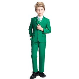 Boys Suit 5 Piece Kids Party Tuxedo Green Blazer Vest and Pants Set with Shirt Tie for Boy Formal Size 8