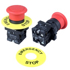 DMWD 22MM 600V 10Amp 1NO 1NC Red Mushroom Latching Emergency Stop Push Button Switch Knob Rotary Switch (HB2 2pcs)