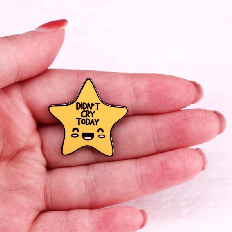 Didn't Cry Today Enamel Lapel Pin Metal Yellow Pentagram Shape