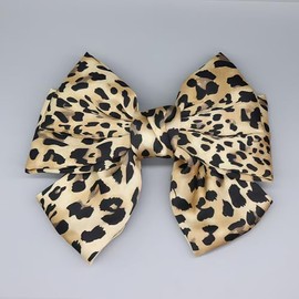 New European and American leopard print bow hair clip three-layer chiffon fabric spring clip (10 cm spring clip) (Light leopard print)