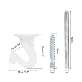 PATIKIL 1.5" x 1.3" Ceiling Hook, 4 Set of Ceiling Hooks with Mounting Hardware for Indoor and Outdoor Plant Hanging, White