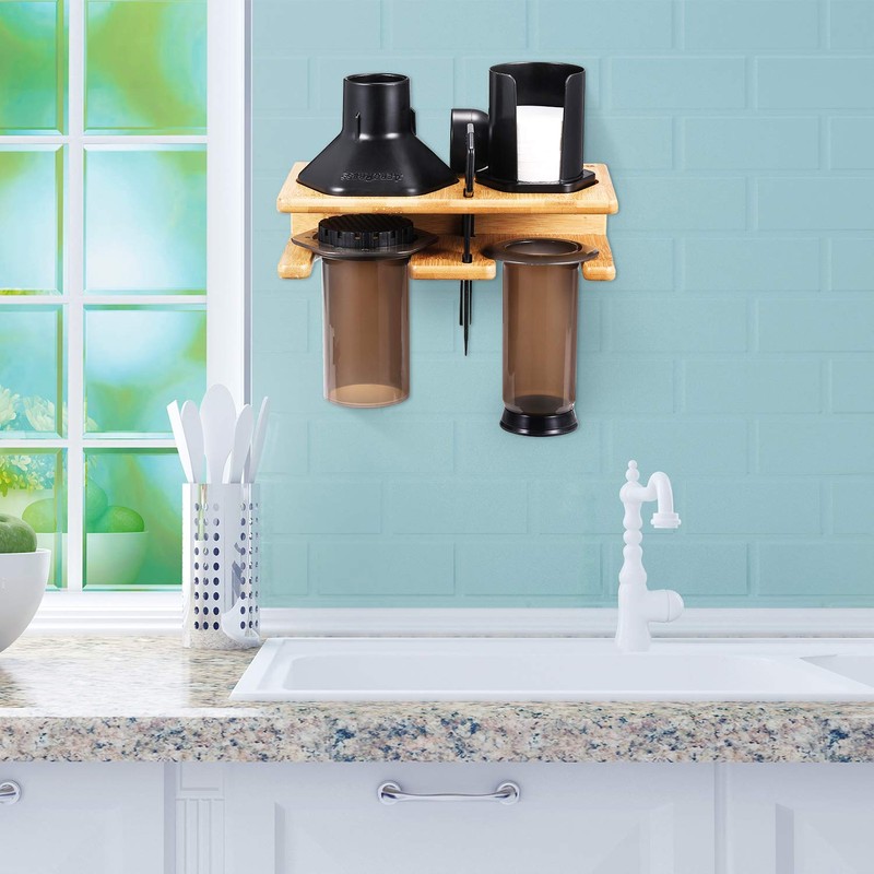 Space Saving Organizer Wall Mount for Aeropress set, Polished Bamboo