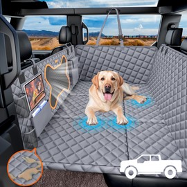 QINGTI Truck Dog Seat Cover Back Seat,Dog Backseat Extender Hammock for Crew Cab 6 Foldable Board Hard Bottom 400lbs Waterproof Anti-Scratch Pet Seat Covers for F150/RAM1500/Silverado Pickup,Gray